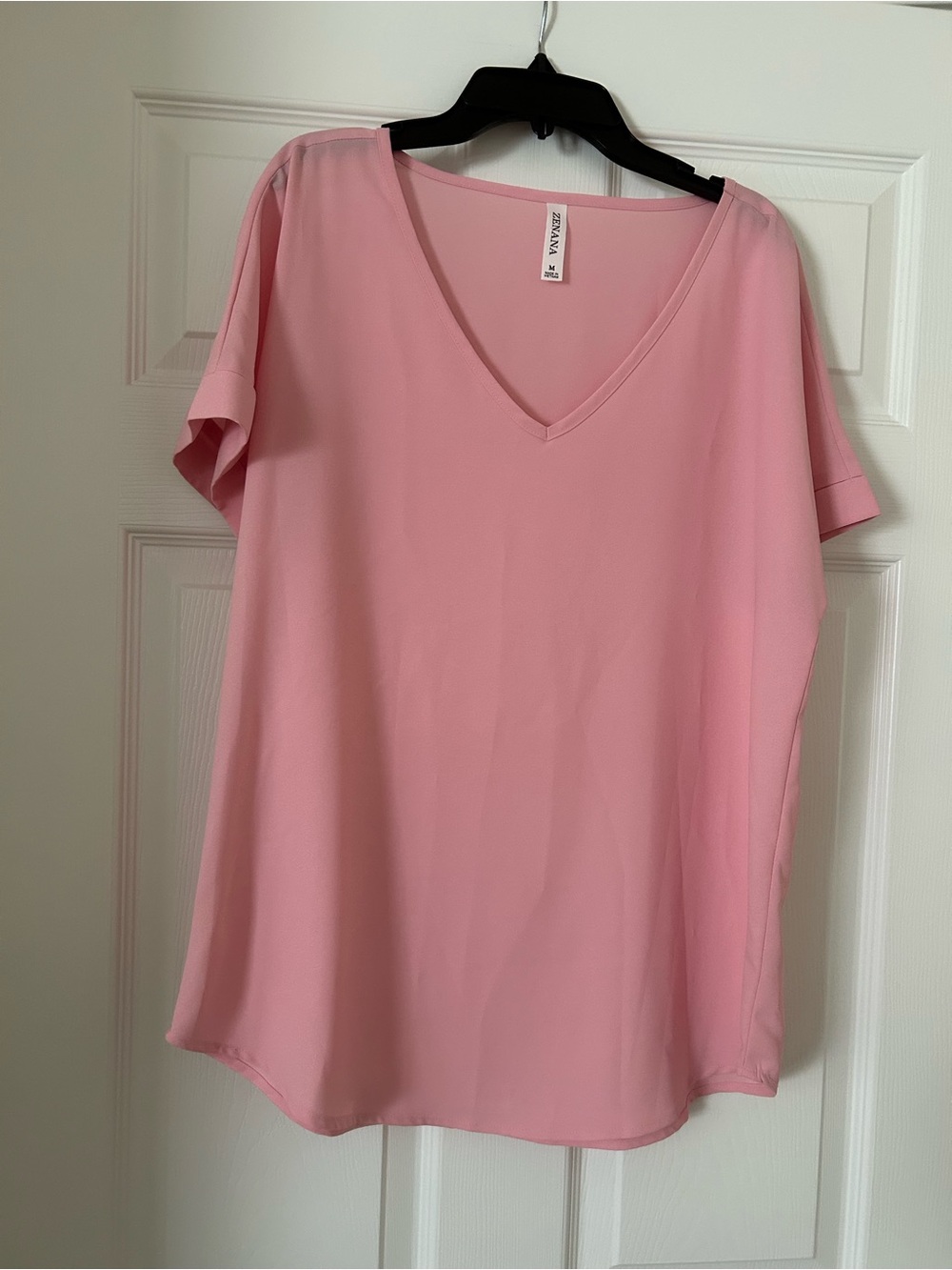 Zenana Outfitters Blush Pink V-Neck Short Sleeve Top